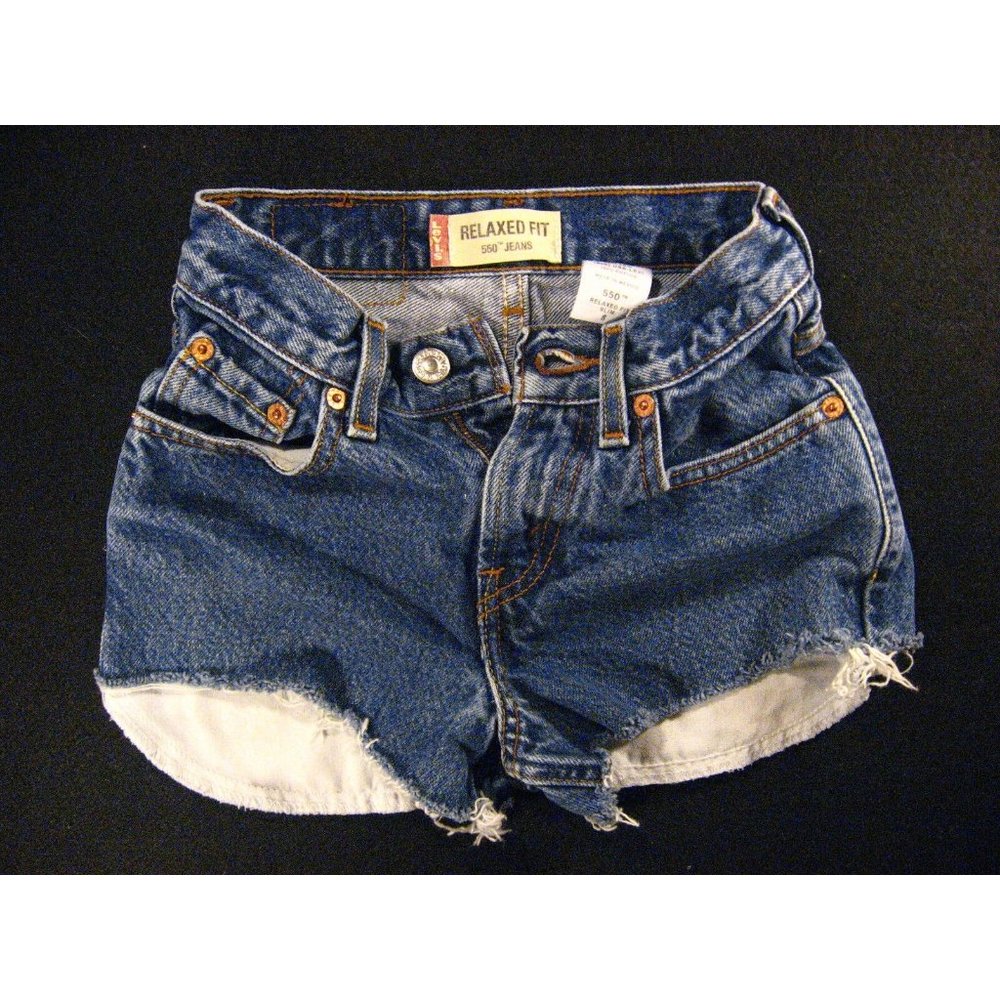 LEVIS Zipper 550 CUTOFF JEANS SHORTS Boys 8 Relaxed Slim Denim Red Tab Blue